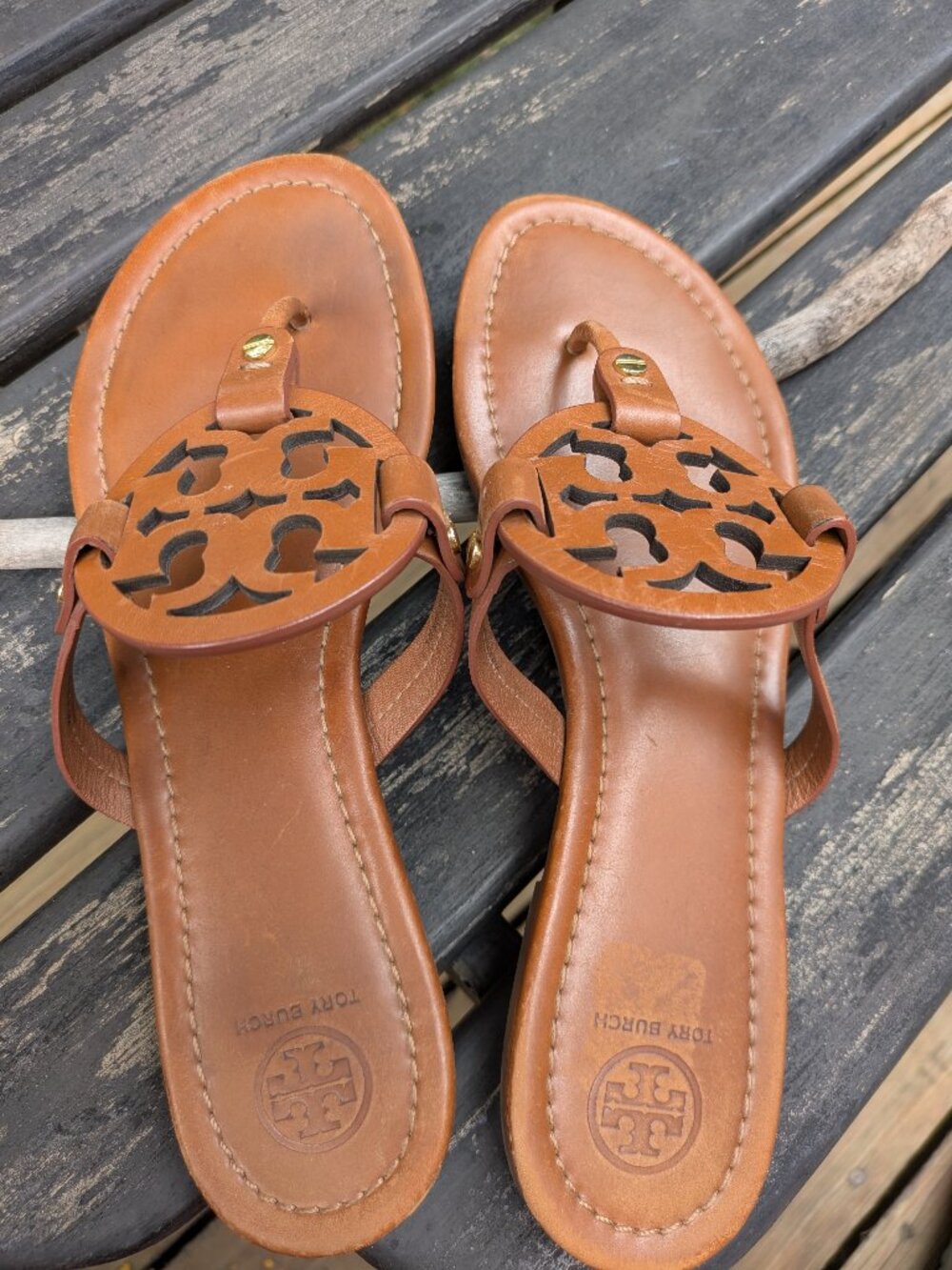 Tory Burch Miller Sandal "Vintage Vachetta" Brown leather Size 10.